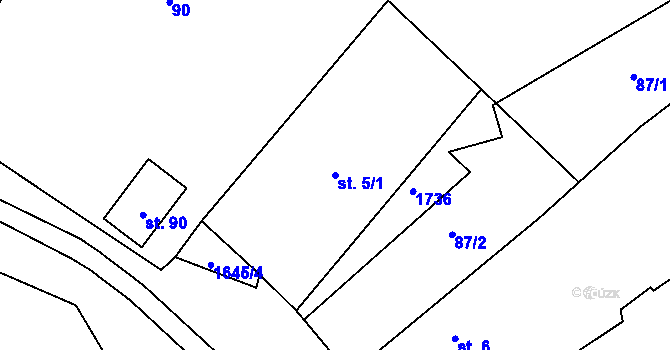 Parcela st. 5/1 v KÚ Kojšovice, Katastrální mapa