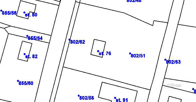 Parcela st. 76 v KÚ Kojšovice, Katastrální mapa