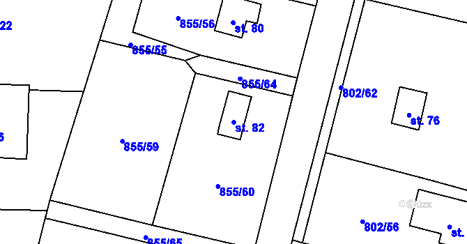 Parcela st. 82 v KÚ Kojšovice, Katastrální mapa