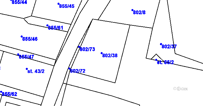 Parcela st. 802/38 v KÚ Kojšovice, Katastrální mapa