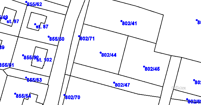 Parcela st. 802/44 v KÚ Kojšovice, Katastrální mapa