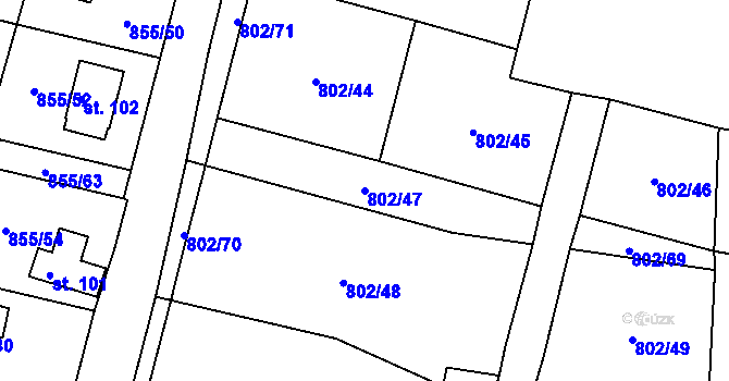 Parcela st. 802/47 v KÚ Kojšovice, Katastrální mapa