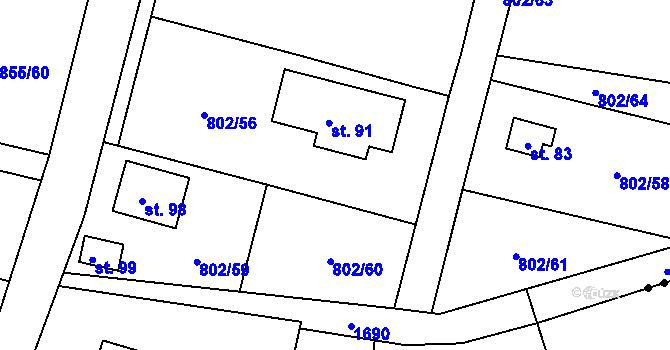Parcela st. 802/57 v KÚ Kojšovice, Katastrální mapa