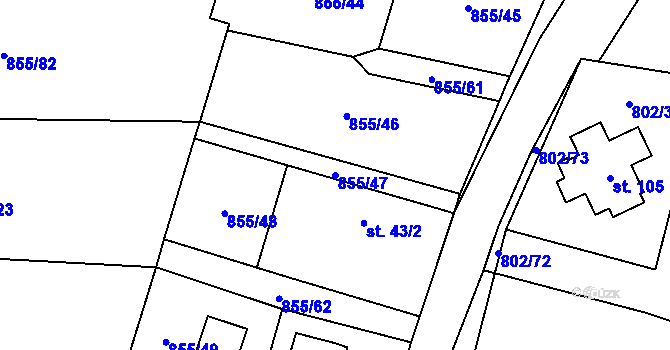 Parcela st. 855/47 v KÚ Kojšovice, Katastrální mapa