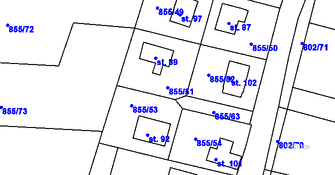 Parcela st. 855/51 v KÚ Kojšovice, Katastrální mapa
