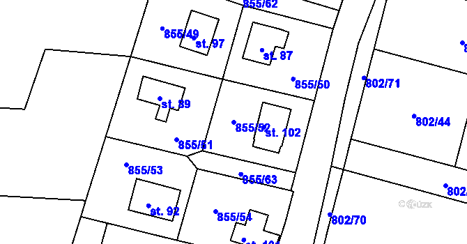 Parcela st. 855/52 v KÚ Kojšovice, Katastrální mapa