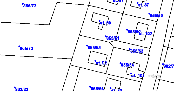 Parcela st. 855/53 v KÚ Kojšovice, Katastrální mapa