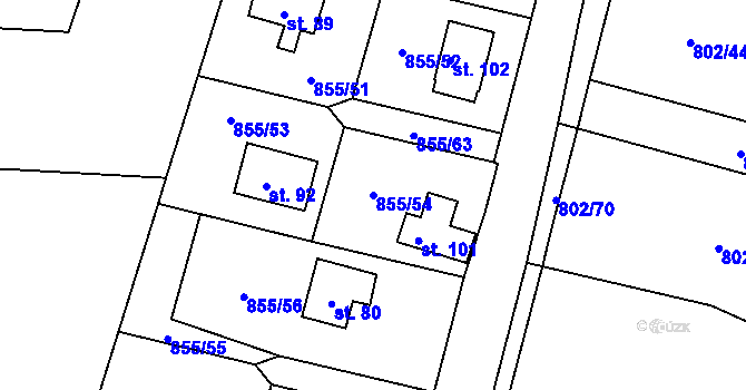 Parcela st. 855/54 v KÚ Kojšovice, Katastrální mapa