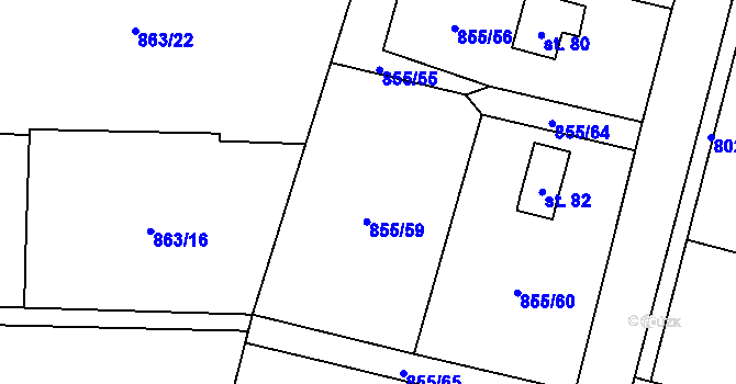 Parcela st. 855/57 v KÚ Kojšovice, Katastrální mapa