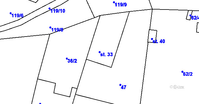 Parcela st. 33 v KÚ Lachovice, Katastrální mapa