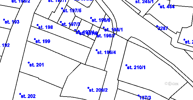 Parcela st. 196/4 v KÚ Toužim, Katastrální mapa