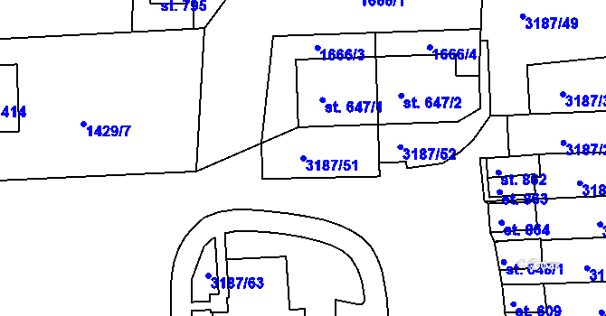 Parcela st. 3187/51 v KÚ Toužim, Katastrální mapa