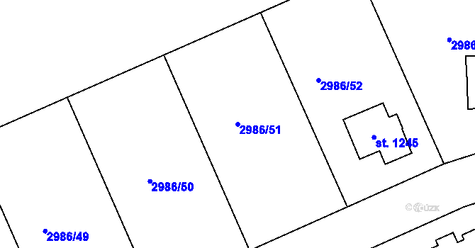 Parcela st. 2986/51 v KÚ Toužim, Katastrální mapa