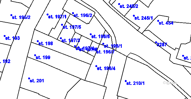 Parcela st. 196/7 v KÚ Toužim, Katastrální mapa