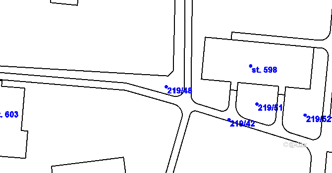 Parcela st. 219/48 v KÚ Toužim, Katastrální mapa