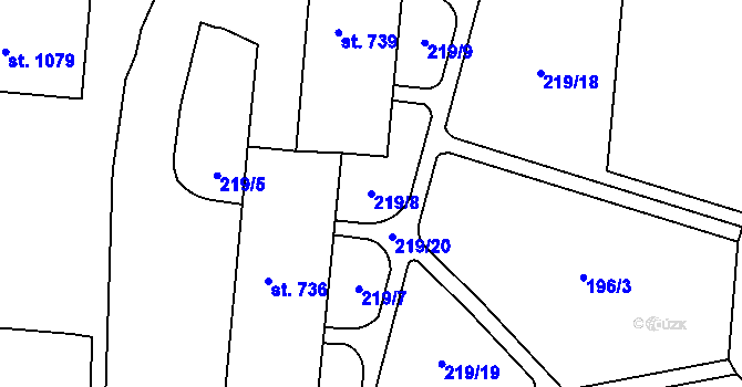 Parcela st. 219/8 v KÚ Toužim, Katastrální mapa