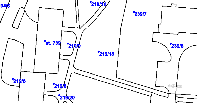 Parcela st. 219/18 v KÚ Toužim, Katastrální mapa