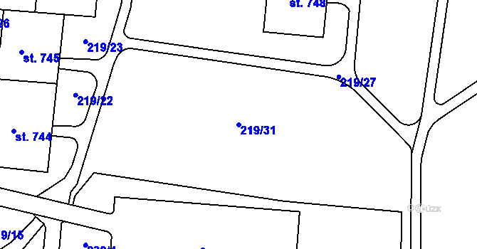 Parcela st. 219/31 v KÚ Toužim, Katastrální mapa