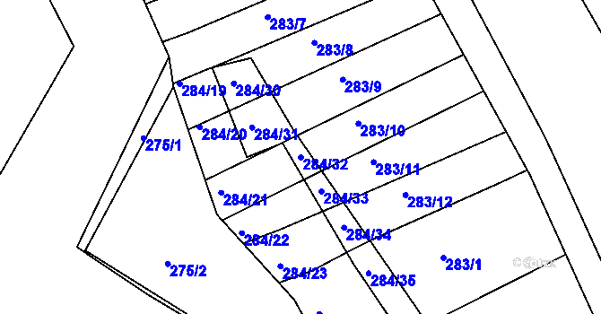 Parcela st. 284/32 v KÚ Toužim, Katastrální mapa