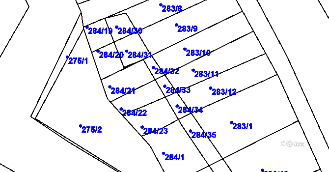 Parcela st. 284/33 v KÚ Toužim, Katastrální mapa