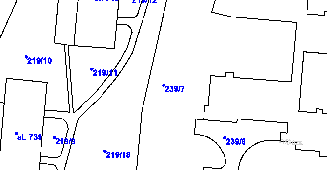 Parcela st. 239/7 v KÚ Toužim, Katastrální mapa