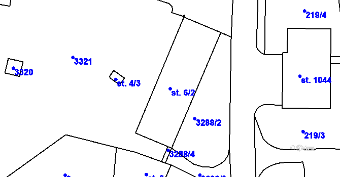 Parcela st. 6/2 v KÚ Toužim, Katastrální mapa