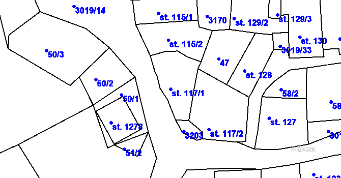 Parcela st. 117/1 v KÚ Toužim, Katastrální mapa