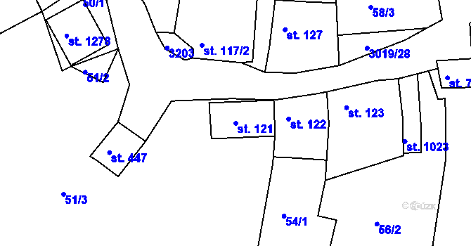 Parcela st. 121 v KÚ Toužim, Katastrální mapa