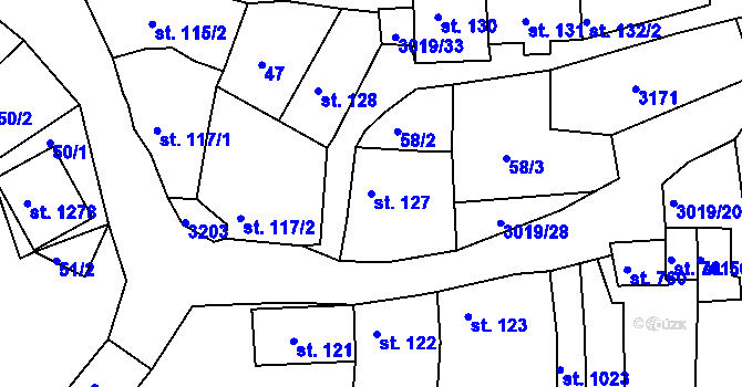 Parcela st. 127 v KÚ Toužim, Katastrální mapa