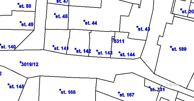 Parcela st. 143 v KÚ Toužim, Katastrální mapa