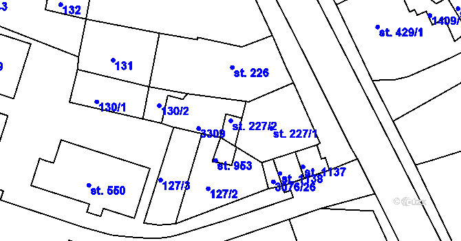 Parcela st. 227/2 v KÚ Toužim, Katastrální mapa
