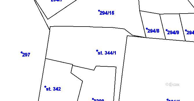 Parcela st. 344/1 v KÚ Toužim, Katastrální mapa