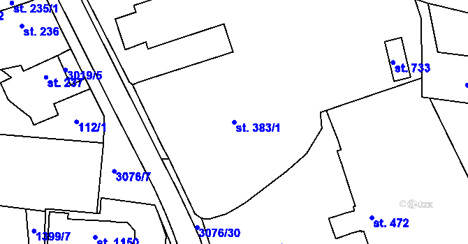 Parcela st. 383/1 v KÚ Toužim, Katastrální mapa