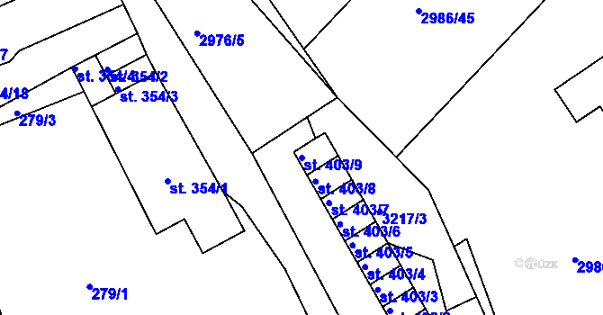 Parcela st. 403/9 v KÚ Toužim, Katastrální mapa