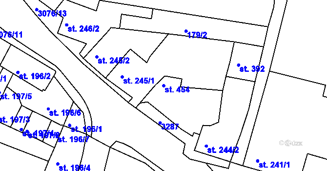 Parcela st. 454 v KÚ Toužim, Katastrální mapa