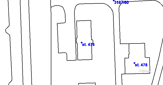 Parcela st. 476 v KÚ Toužim, Katastrální mapa