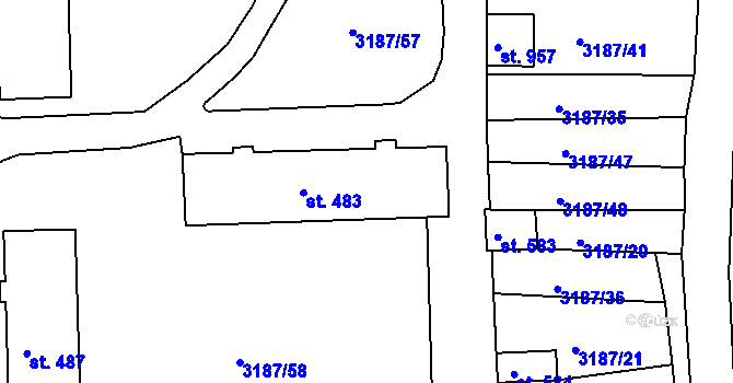 Parcela st. 483 v KÚ Toužim, Katastrální mapa