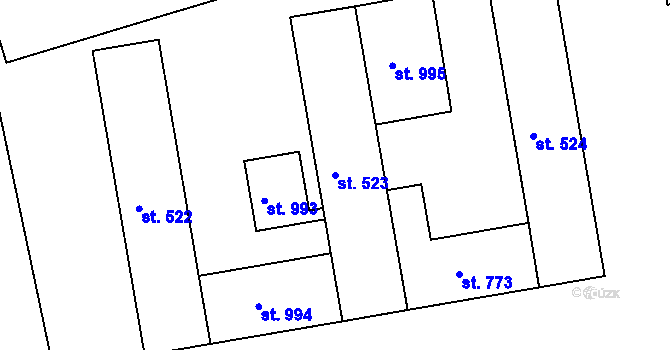 Parcela st. 523 v KÚ Toužim, Katastrální mapa
