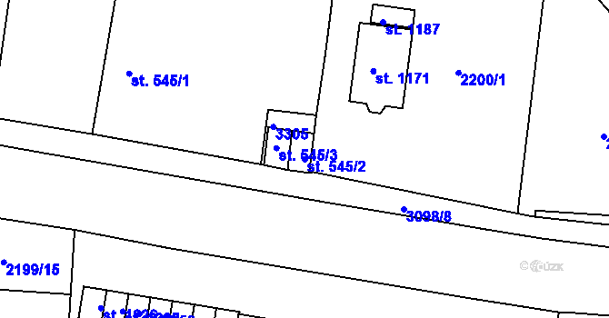 Parcela st. 545/2 v KÚ Toužim, Katastrální mapa