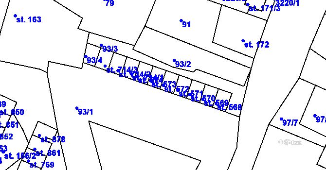 Parcela st. 572 v KÚ Toužim, Katastrální mapa