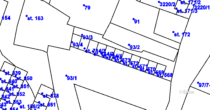 Parcela st. 574 v KÚ Toužim, Katastrální mapa