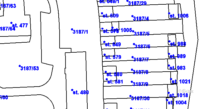 Parcela st. 579 v KÚ Toužim, Katastrální mapa