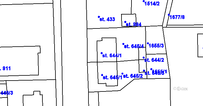 Parcela st. 644/1 v KÚ Toužim, Katastrální mapa