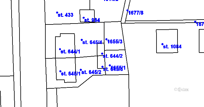 Parcela st. 644/2 v KÚ Toužim, Katastrální mapa