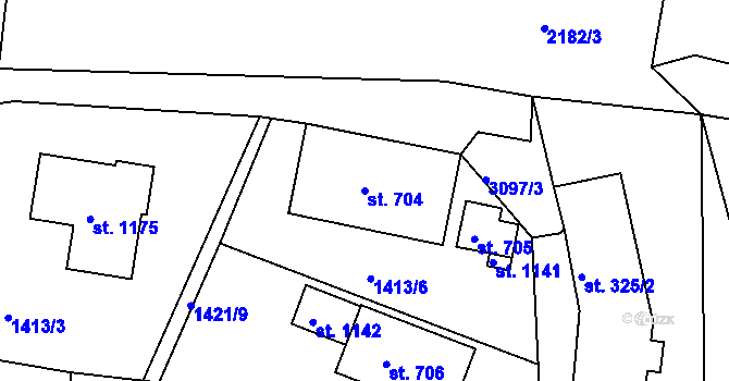 Parcela st. 704 v KÚ Toužim, Katastrální mapa
