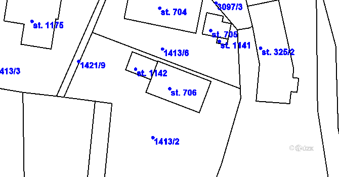 Parcela st. 706 v KÚ Toužim, Katastrální mapa