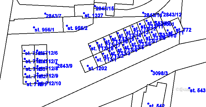 Parcela st. 713/2 v KÚ Toužim, Katastrální mapa