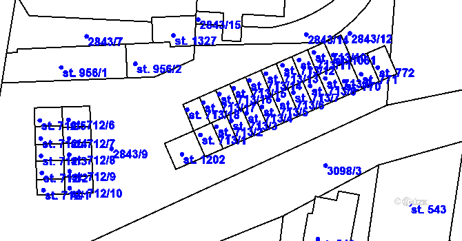 Parcela st. 713/3 v KÚ Toužim, Katastrální mapa