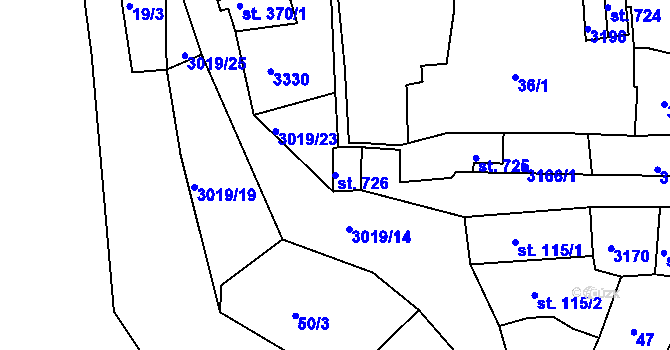 Parcela st. 726 v KÚ Toužim, Katastrální mapa