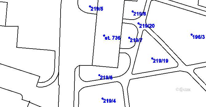 Parcela st. 736 v KÚ Toužim, Katastrální mapa